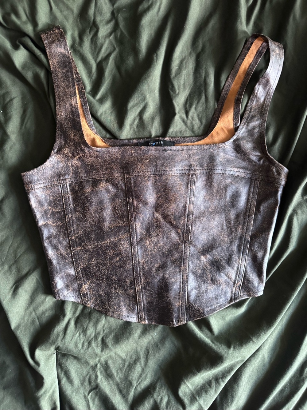 Forever 21 Distressed Brown Faux Leather Crop Top